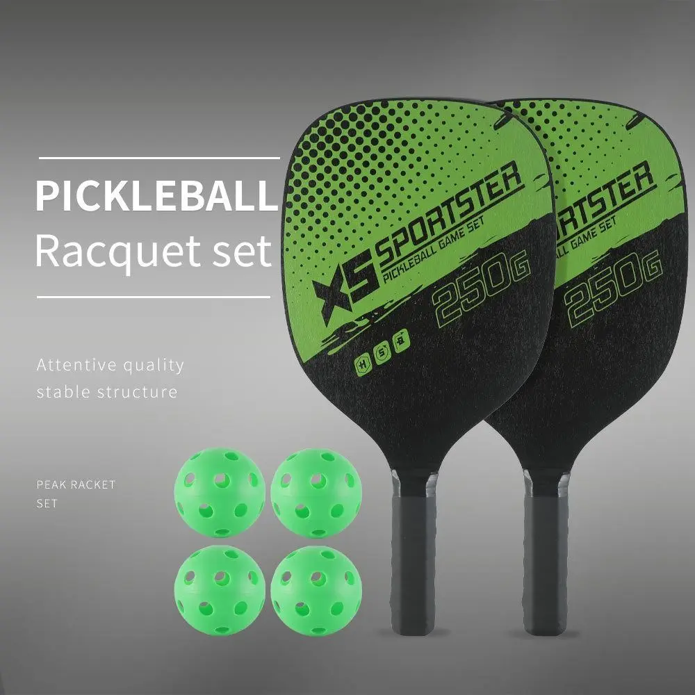 2pcs/set Wooden Pickleball Rackets Green with Bag Pickle Ball Equipment Beginner 4pcs Pickleball Balls Pickleball Game Set