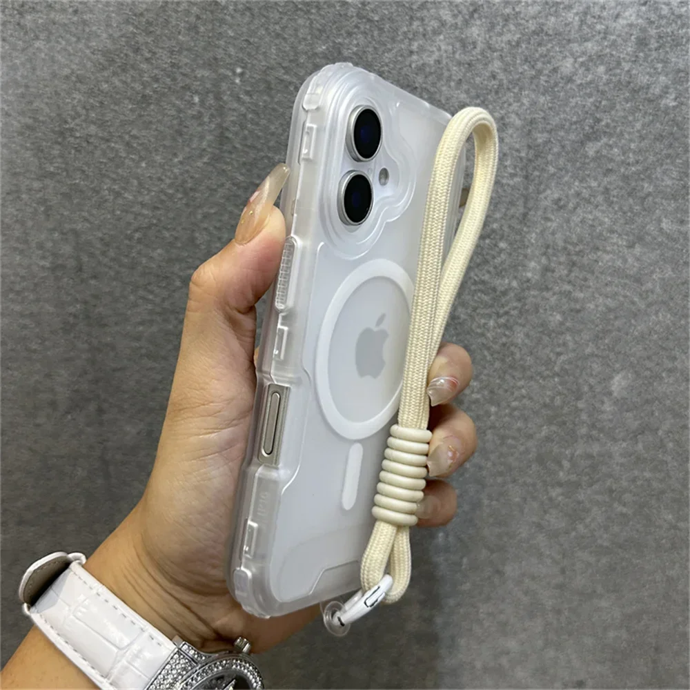 Luxuriöse Matte Panzerhülle für Magsafe Handyhülle für iPhone 17 18Pro 14 13 15 16Pro Max Bunte Handgelenkschlaufe Stoßfeste Abdeckung – Detail 10