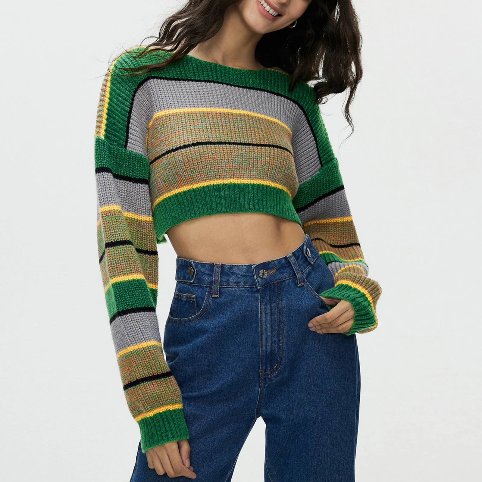 Pull en tricot rayé à manches longues pour femmes, pull en tricot, pull en Y vintage, streetwear chaud, automne