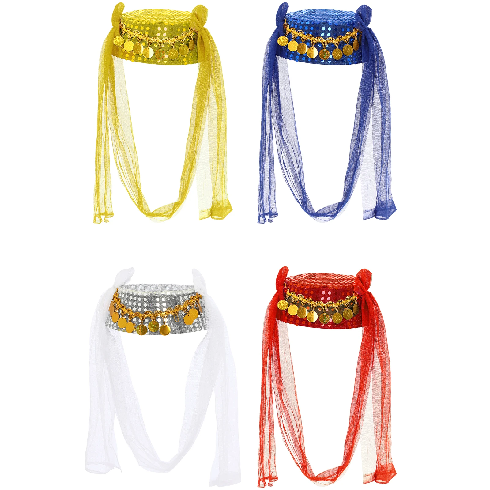 

Halloween Belly Dance Hat Headwear Costume Accessorie Indian Hair Decoration Sequin Tassels Mesh Coin Tiara Bohemian Female Gift