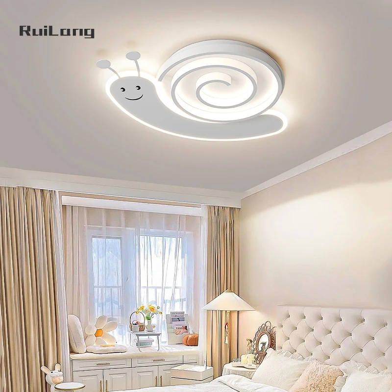 Cartoon Snail Led Ceiling Lights Kids Room Boys Baby Girl Bedroom Chandelier Pink Cute Decor Lustre Animal Children Ceiling Lamp