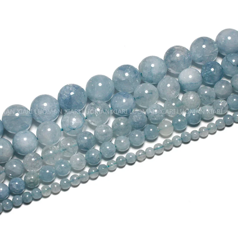 Wholesale Natural Quartz Aquamarine Loose Round Stone Beads for Jewelry Making Diy Bracelet Neklace Accessories 4/6/8/10/12mm