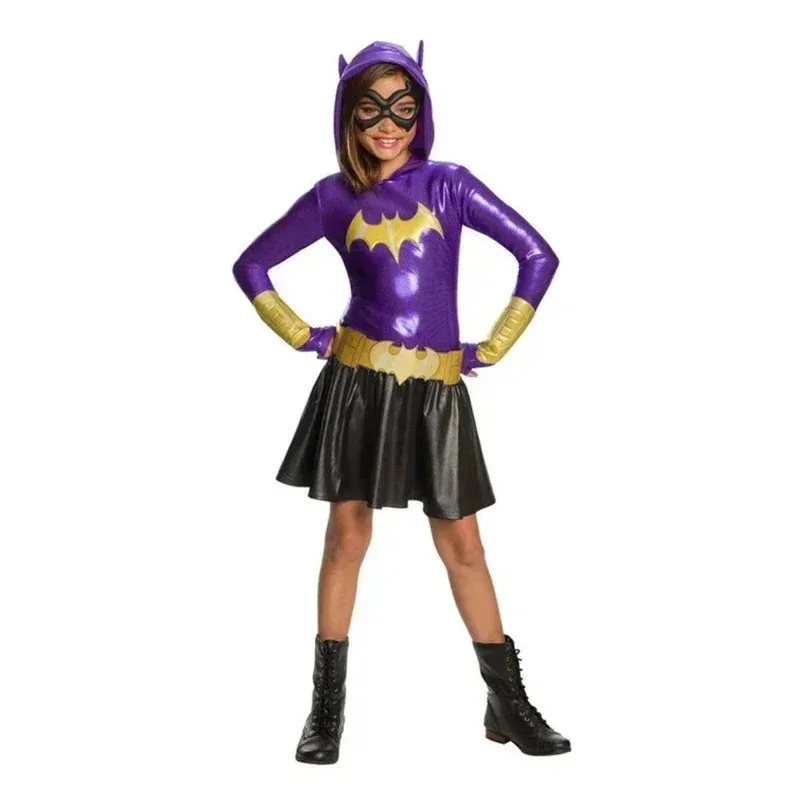 

Girls Superhero Hoodie Dress Batgirl Cosplay Costume For Kids Tutu Dress Halloween Costume Party Dress 3-9 Years