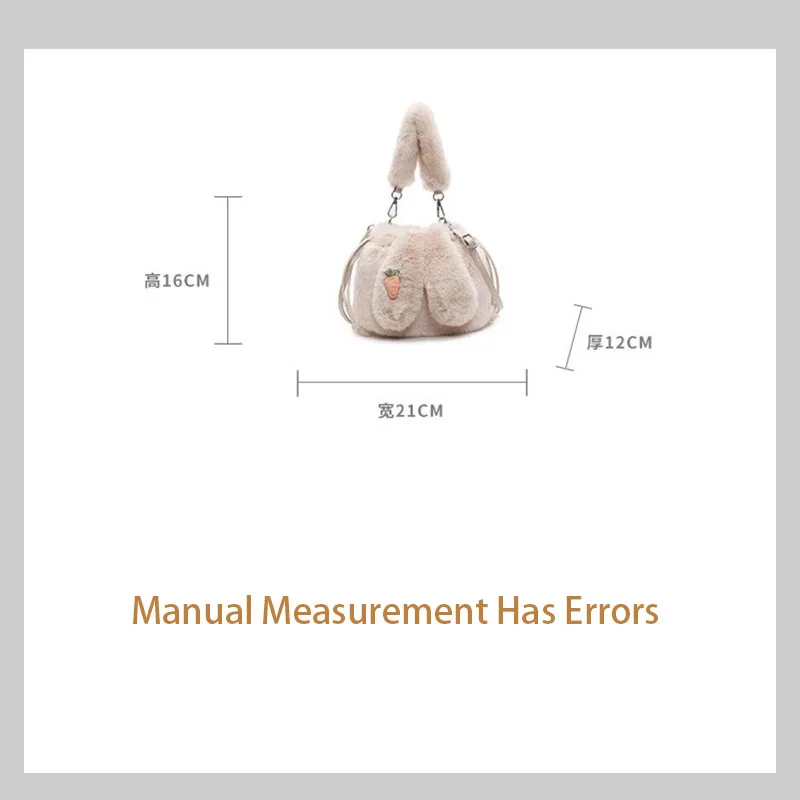 Funny Girlish Heart Bunny Ear Plush Bucket Bag Squishy Fuzzy Drawstring Crossbody Bag with Carrot Decor for Women Girl Daily Use