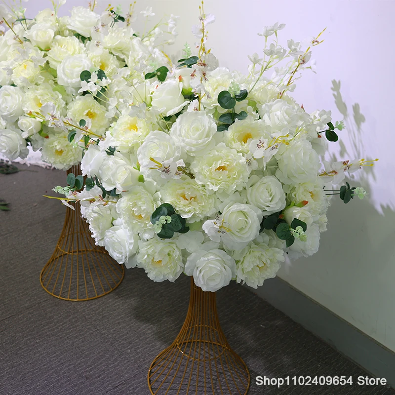 

Белый цветочный шар из искусственных роз 30/50/70/80 см для декора свадебных дорожек и центральных элементов столов