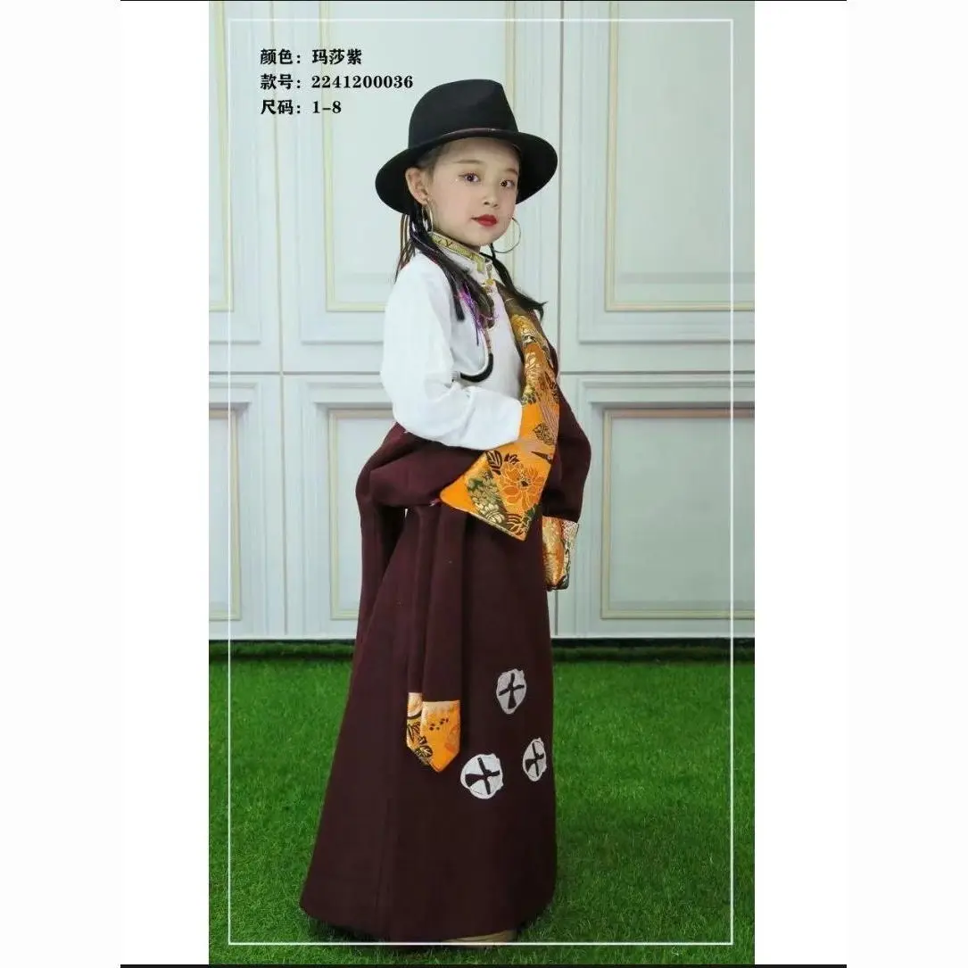 25 سنة الأطفال رداء التبت الجديد التطريز تقليد الملابس التبتية الفتيان والفتيات نفس النمط