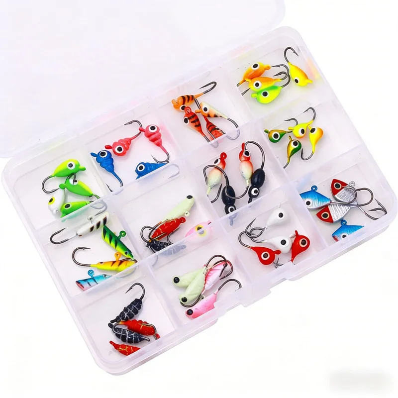 

Набор зимних рыболовных приманок: микро-миниатюрные металлические приманки, свинцовые головки, крючки в коробке, аксессуары для рыбалки