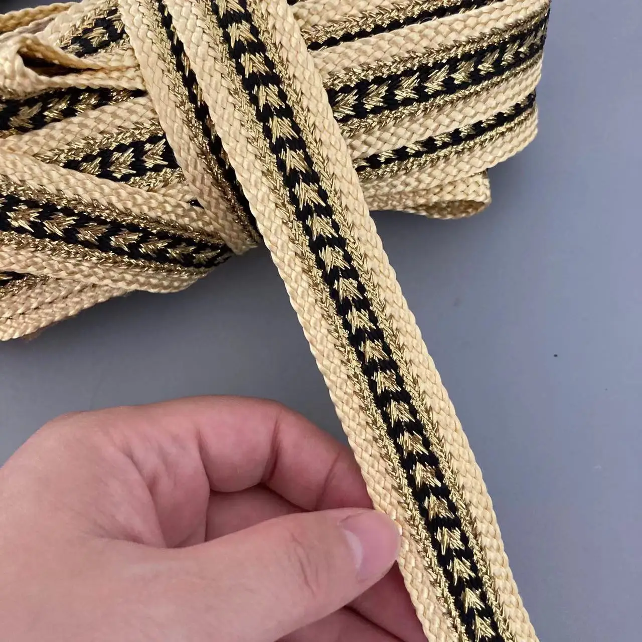 1 Yard Black 2.2cm Lace Trim Ribbon Jacquard Gold Ingot With Ethnic Style Arabian Robe Garment Embroidery Fabric Accessories