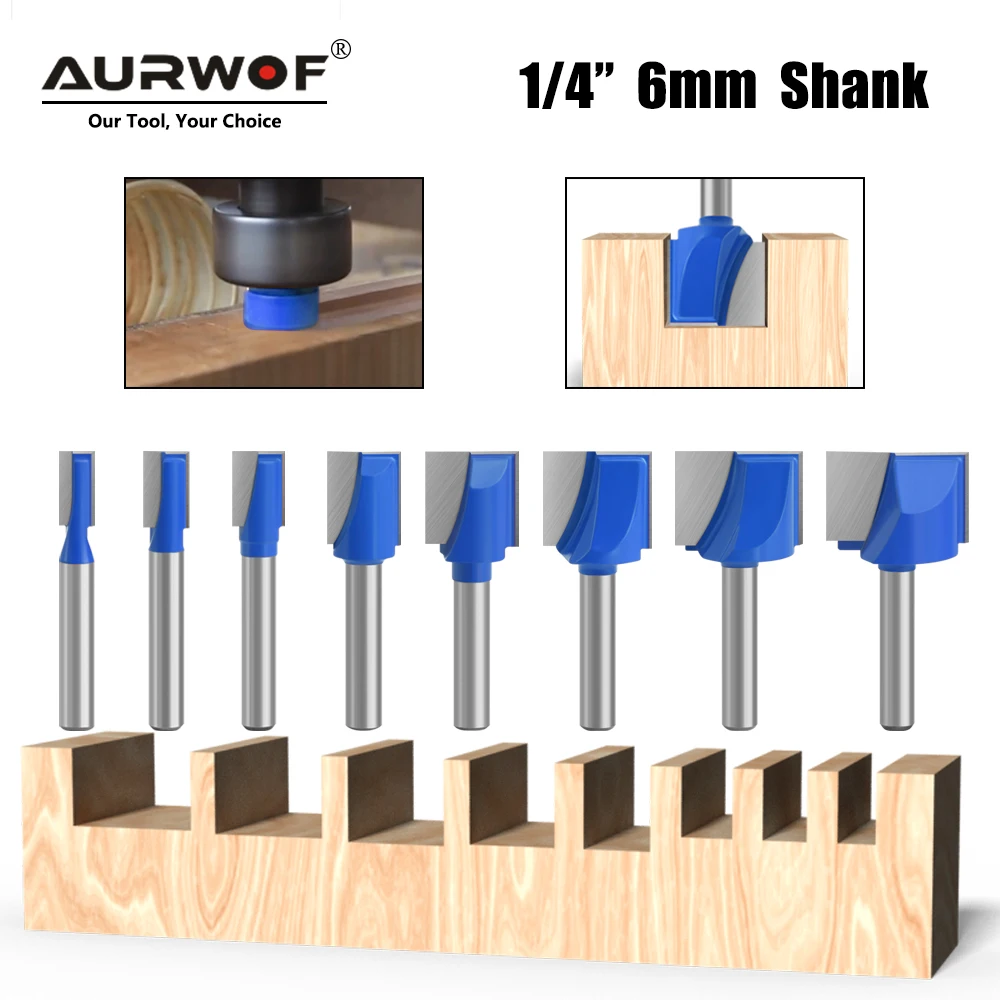 

AURWOF 8pcs 1/4 Shank Cleaning Bottom Bit Straight Router Bit set Clean Milling Cutter Woodworking Power Machine