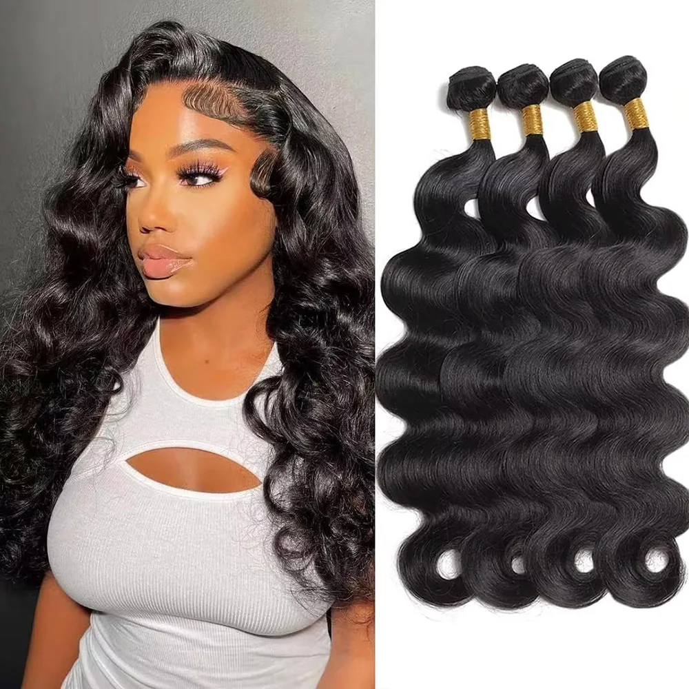 Tissage en Lot Brésilien Remy Body Wave Noir Naturel, Extension de Cheveux 3/4 Naturels, 10-40 Pouces, pour Femme, 1/100% Paquets