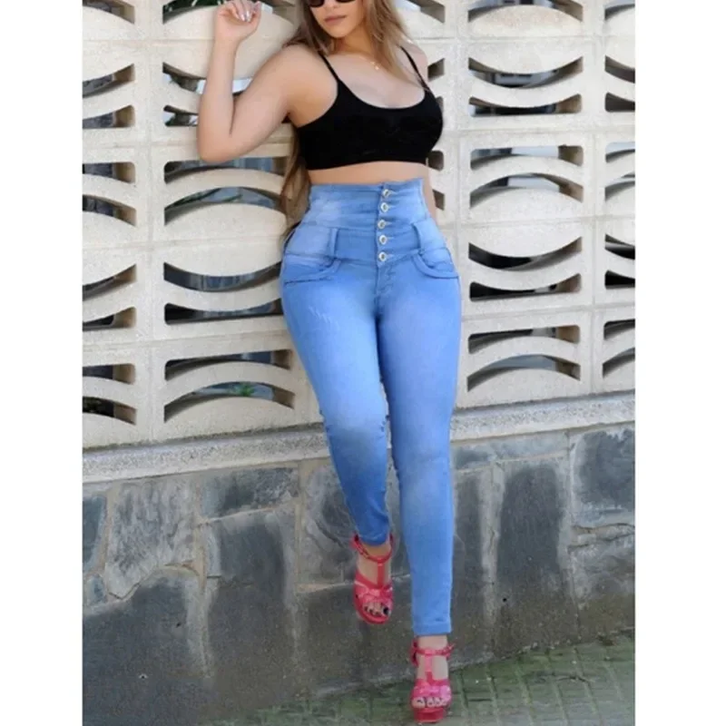 

Plain High Waist Skinny Jeans High Rise Slim Fit Slash Pockets Casual Denim Pants Women's Denim Jeans & Clothing