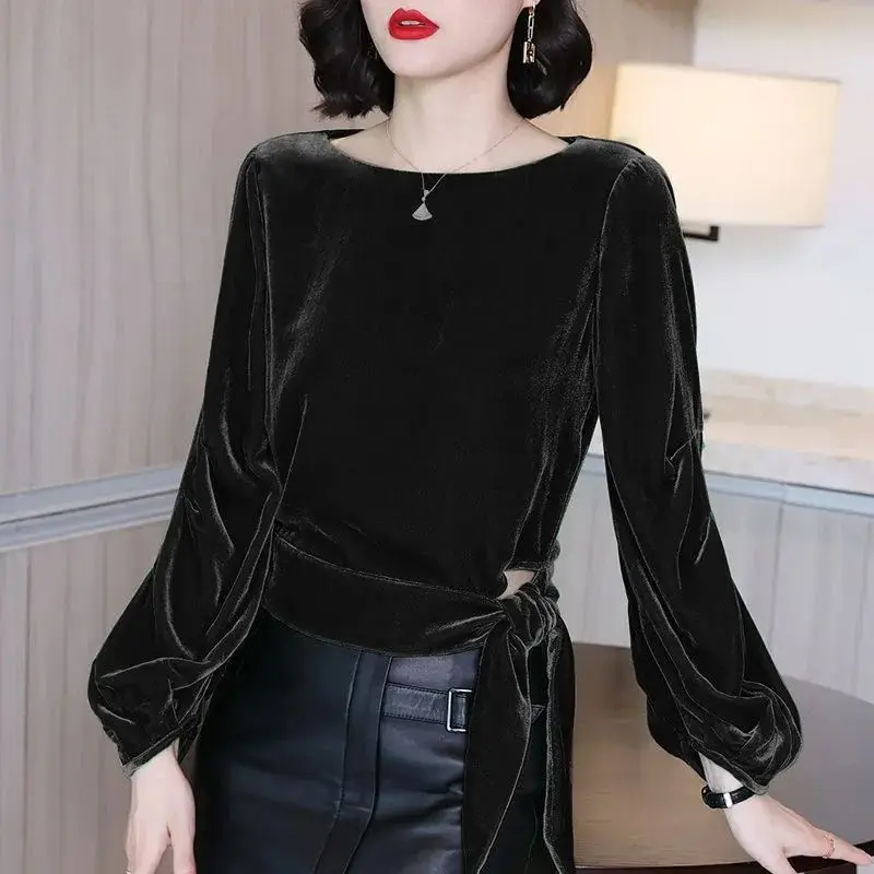 Elegant Fashion Harajuku Slim Fit All Match Tshirts Patchwork O Neck Solid Long Sleeve Tops Women Loose Casual Female Clothes