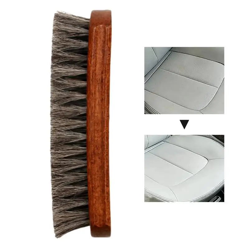 Leather Cleaning Brush Horse Hair Shoe Brush With Ergonomic Handle Shoe Polish Brush Furniture Brush With Dense Soft Bristles