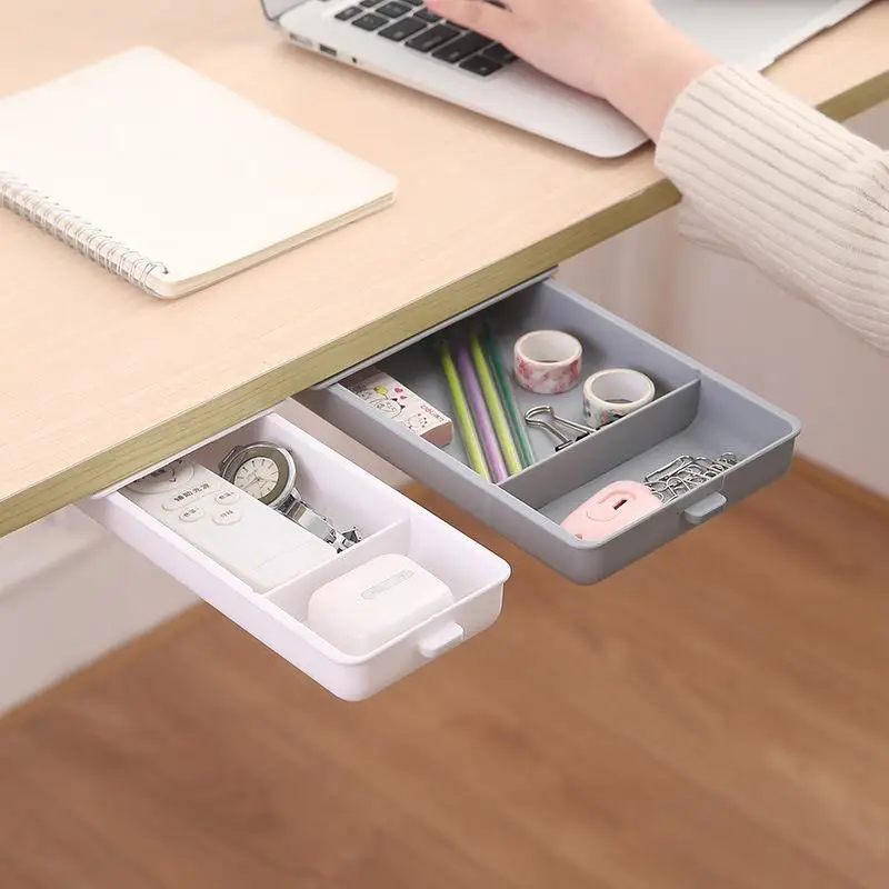 Self Stick Pencil Tray Desk Table Storage Drawer Kitchen Desk Organizer Storage Boxes Stand Self-adhesive Drawer Storage Box