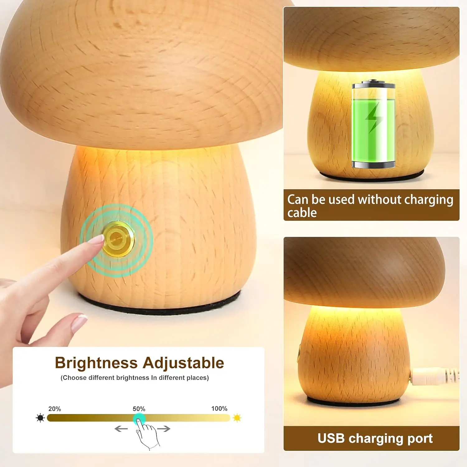 Rechargeable Mushroom Night Light, Dimmable Touch Control Desk Lamp, Creative Mushroom Desk Light for Home Bedroom Bedside Light