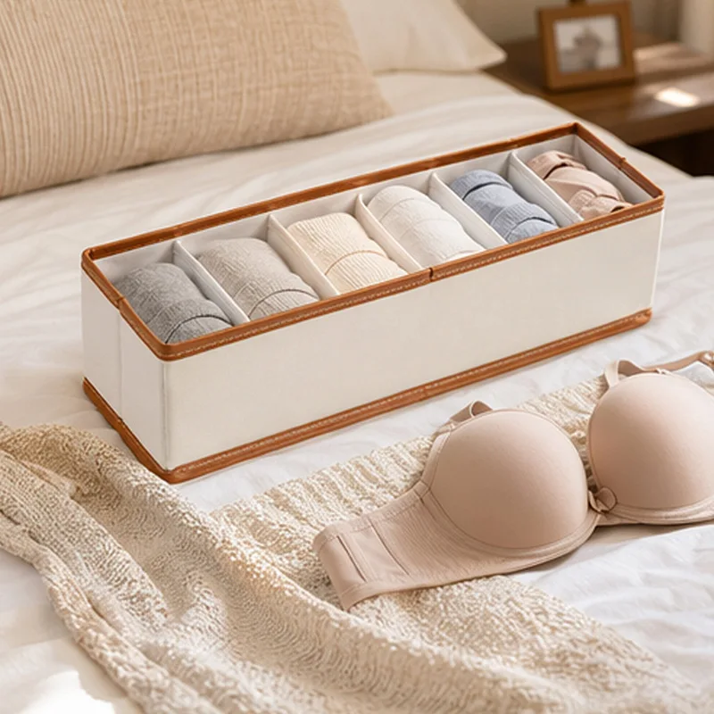 Belt Organizer Storage Box 6 Compartments Leather Style Closet Drawer Organizer for Belts Ties Scarves Accessories view 5