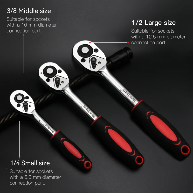 Professional Heavy Duty Drive Ratchet Handle, Reversible Quick Release Wrench Made of Premium Chrome Vanadium Steel