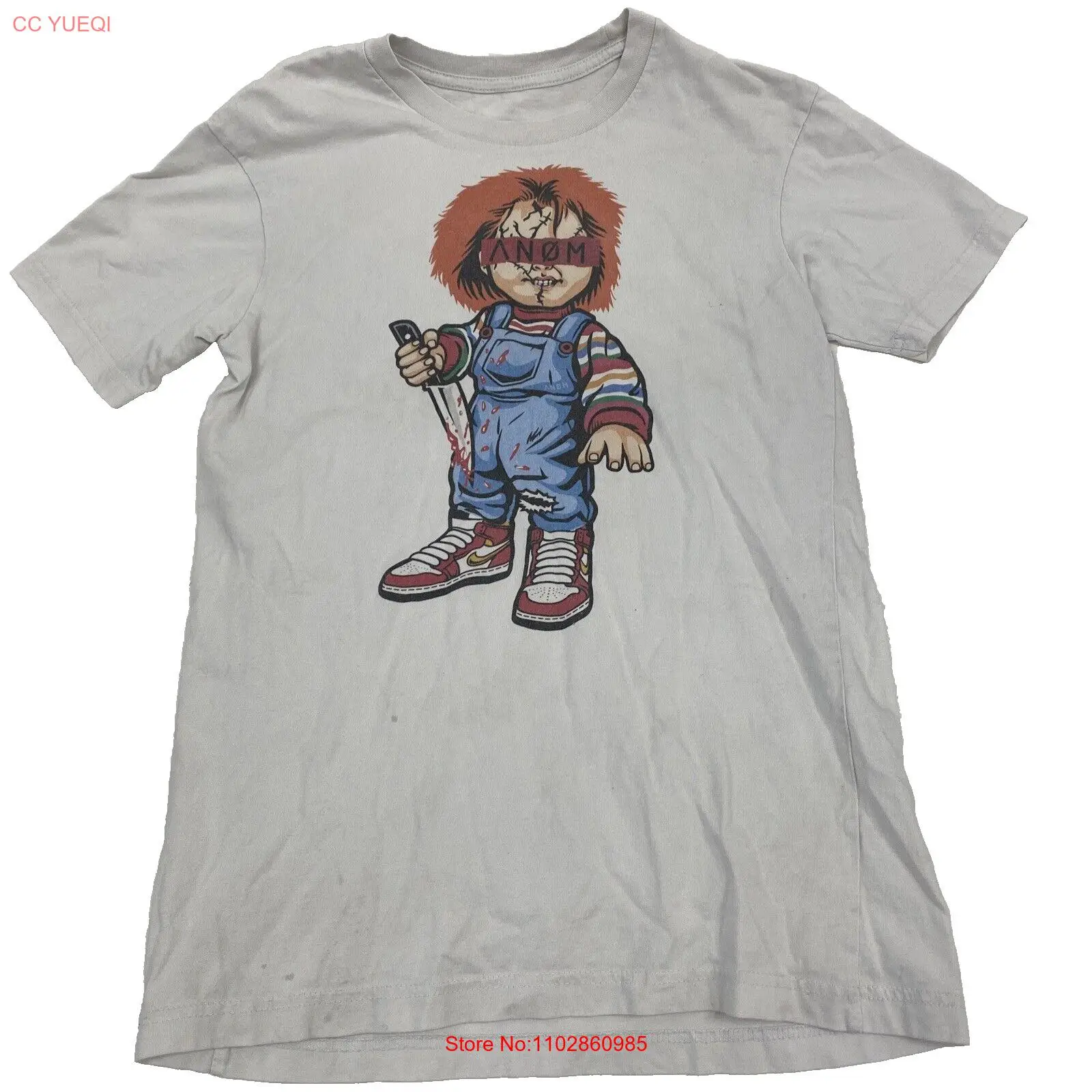 Футболка Чаки, маленькая кукла ужасов, белая футболка с рисунком, витражная * дыры *