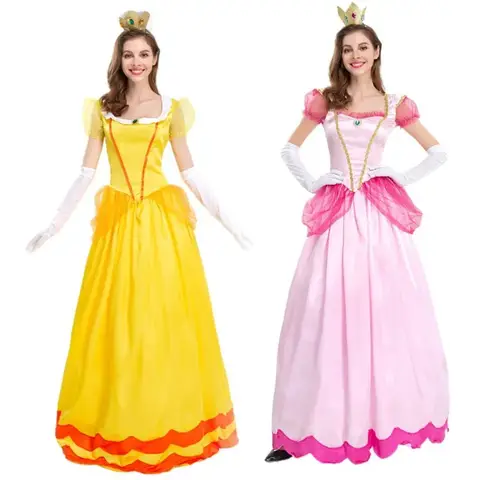 Super Bro Peach Princess Costume Cosplay Abiti Abiti Uniforme rosa Abito di carnevale per feste di compleanno di Halloween per donne e ragazze