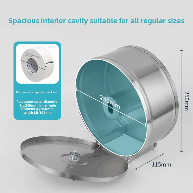 304 stainless steel roll paper box, hotel shopping mall public bathroom large plate roll paper tissue box