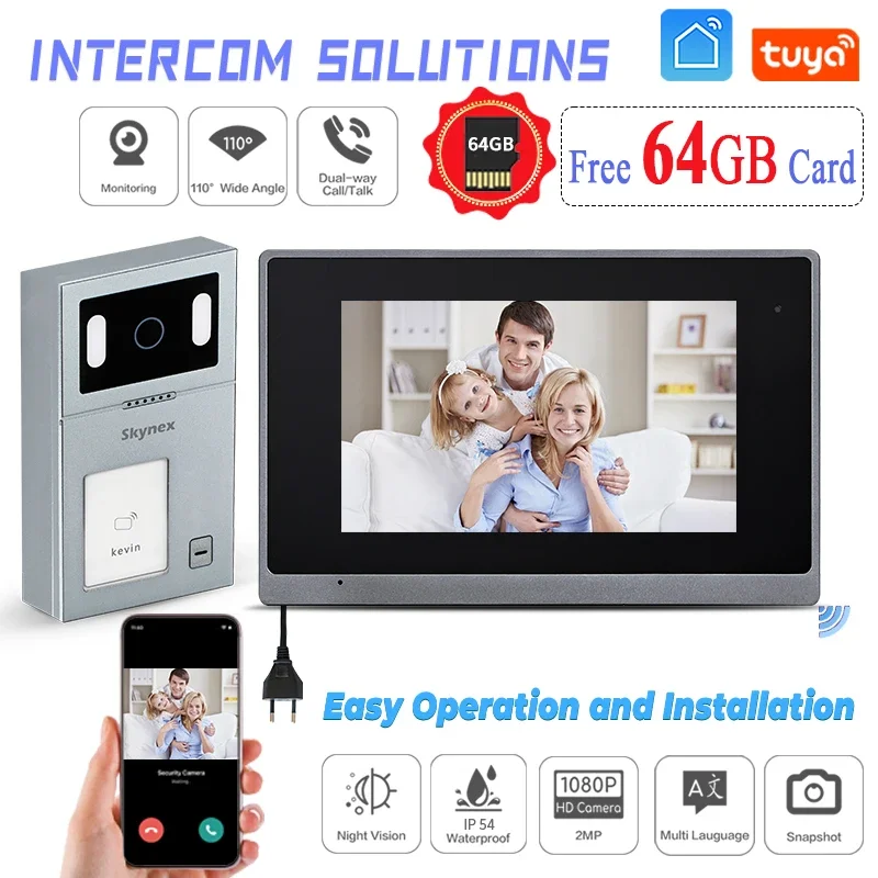 

HD 1080P 2MP Video Doorbell With Intercom Tuya Wired 7 Inch Indoor Monitor Outdoor Station