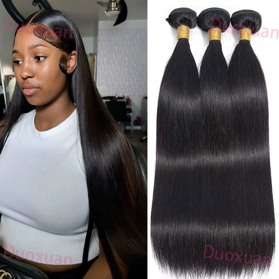 Extensiones de cabello humano liso, mechones de cabello crudo 100% cabello humano brasileño Remy, mechones de doble trama, extensión de cabello de 1/3/4 Uds.