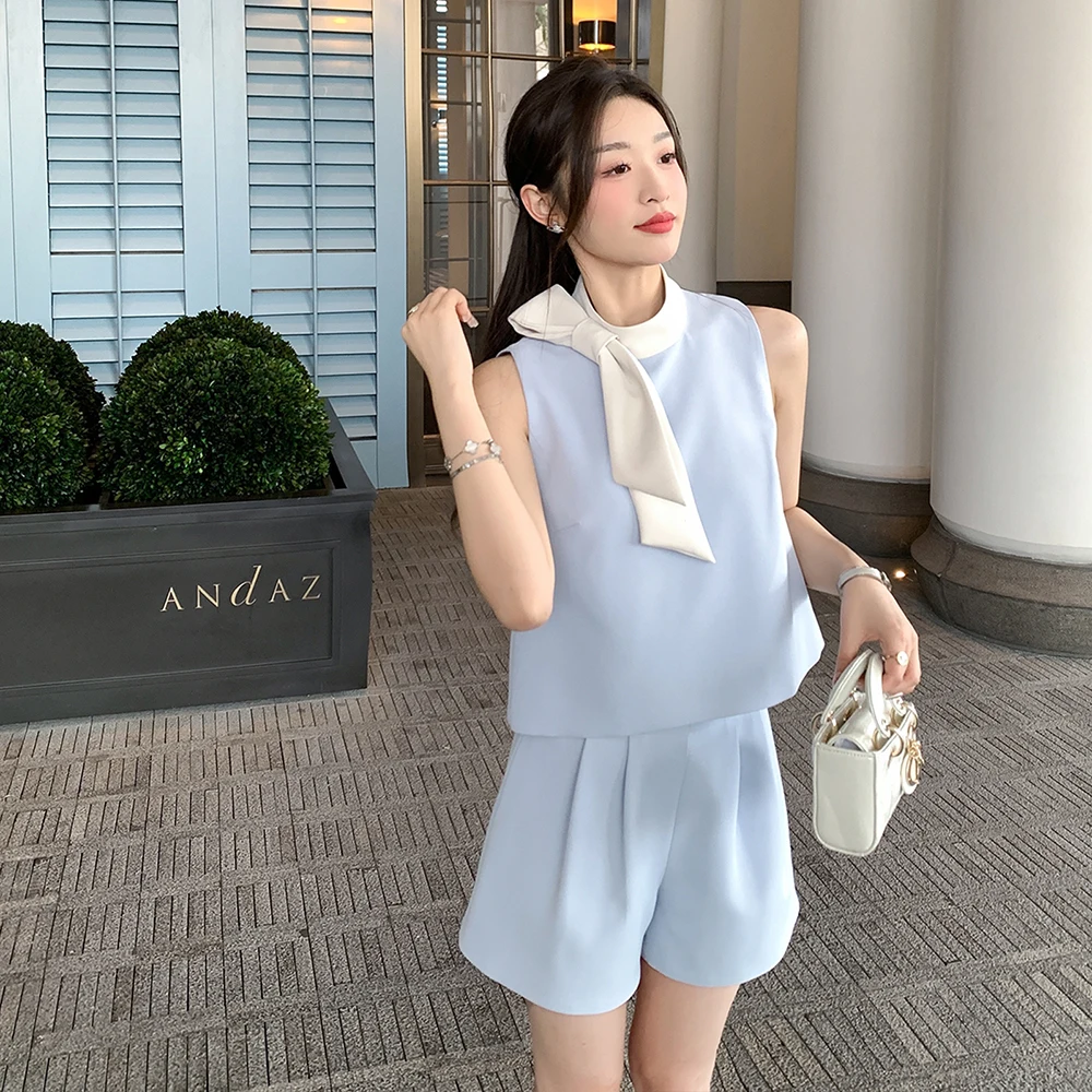 Ladies Clothing Summer 2024 Two Piece Set Women Tank Tops Sleeveless Camis + Slim High Waist Shorts Sweet Elegant Female Suits