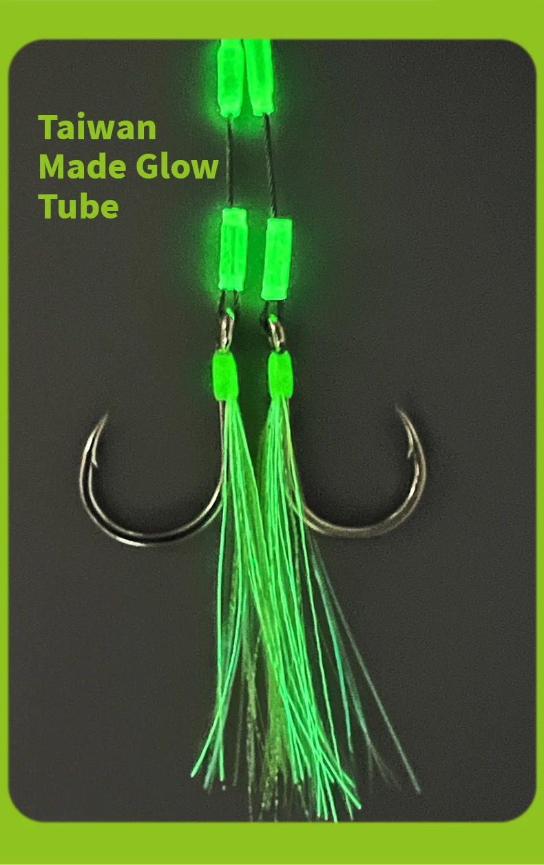 ZYZHE 1/3/5 Stück Jig-Assist-Haken, hochfester BKK8062 Haken, Stahlseil, leuchtende Röhre, Feder-Jigging-Angelhaken, Bootsangelhaken – Detail 6