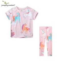 Jumping Meters Short Sleeve Girls Tshirts + Leggings Children's Clothing Sets For Summer 2 Pcs Suit Kids Outfits Sets Outfit