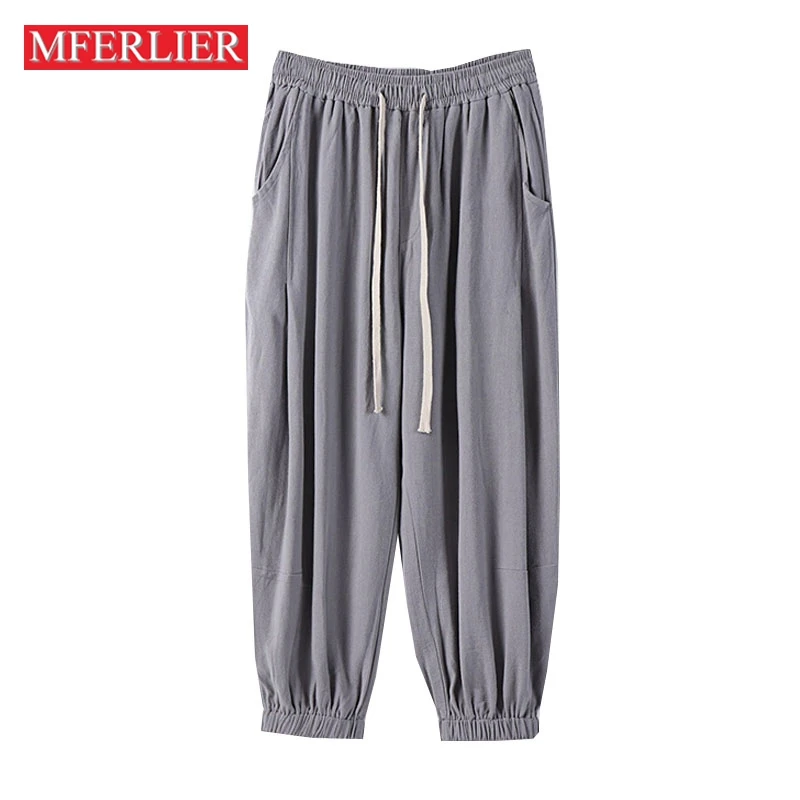 Jesień Lato Spodnie Plus Size Mężczyźni 5XL 6XL 7XL 8XL Talia 140cm Bawełniane Lniane Spodnie Duży Rozmiar