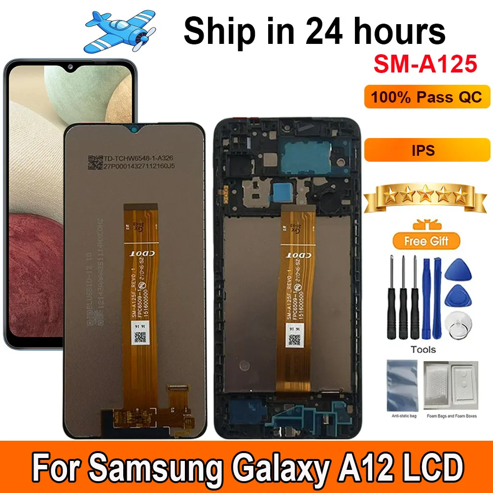 6.5"Screen For Samsung Galaxy A12 LCD Display Touch Panel Digitizer Assembly Replacement LCD With Frame A12 A125 SM-A125F