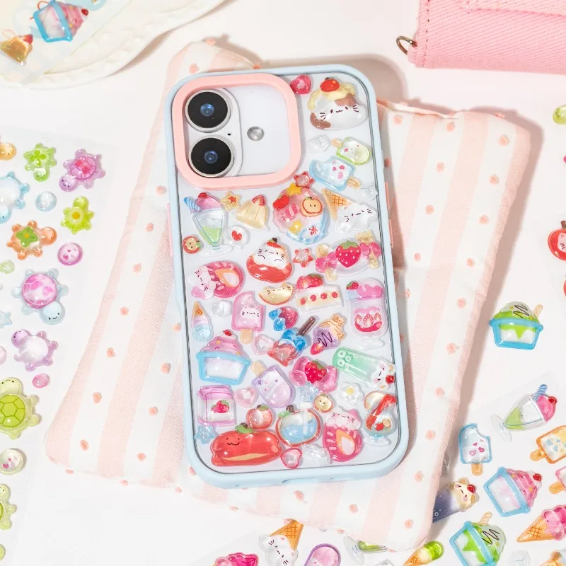 3D Puffy Stickers Cartoon Animals Crystal Phone Case Decor Cute Embossed Scrapbook Journal Stickers for Kids Bubble Decals