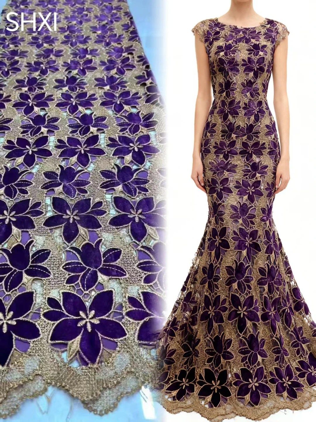 

Golden African Velvet Lace Fabric 5 Yards High Quality Women Party Dress Luxury Embroidery Nigerian Lace Materials For Sewing