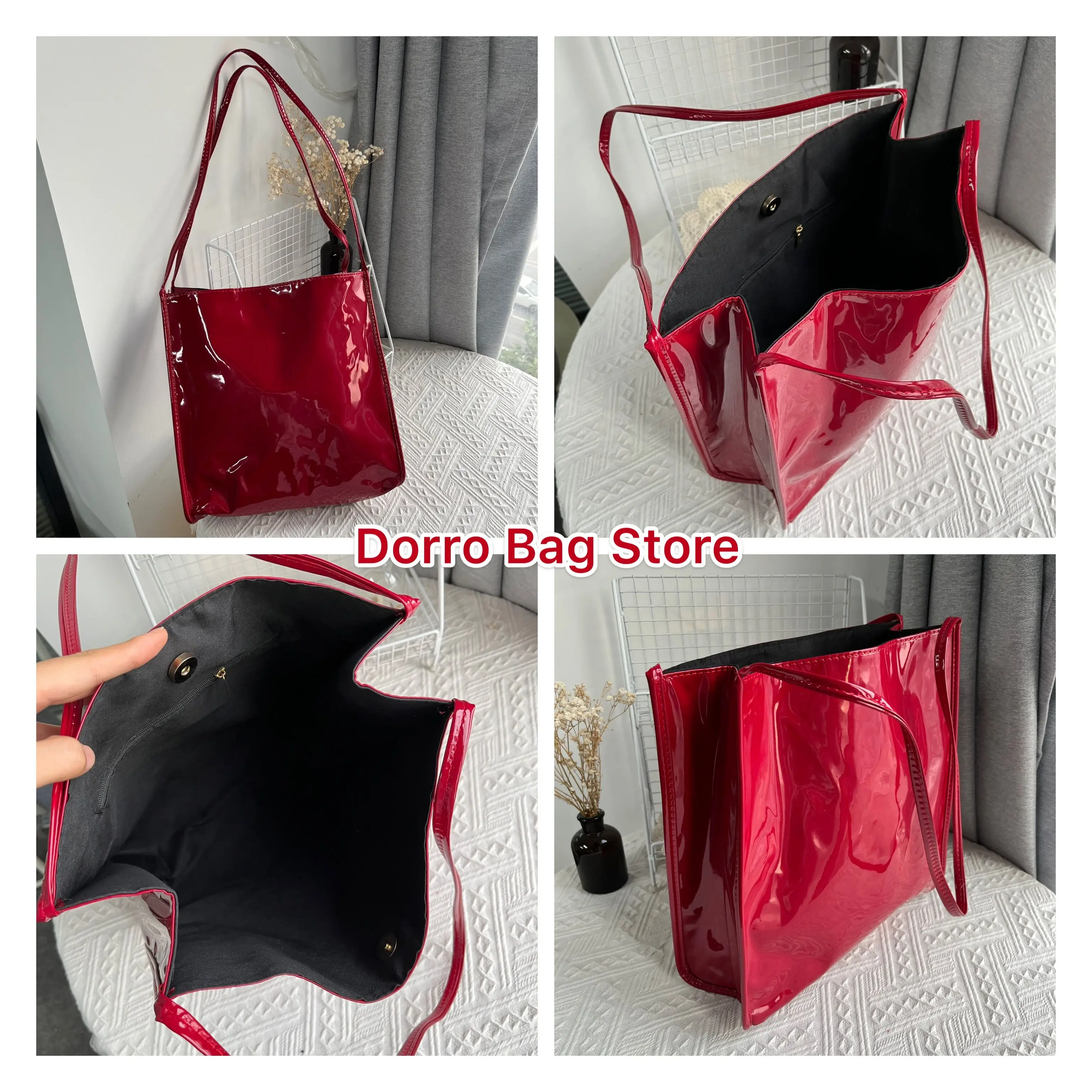 Patent Leather Women Shoulder Bags Vintage Female Casual Tote Handbags Large Capacity Ladies Shopping Bag