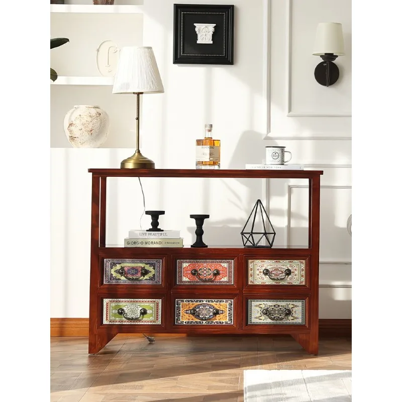 

Mid-Century Modern Entryway Chest - Hand-Painted Vintage Solid Wood Dresser, Multi-Drawer Storage Cabinet Organizer Furniture