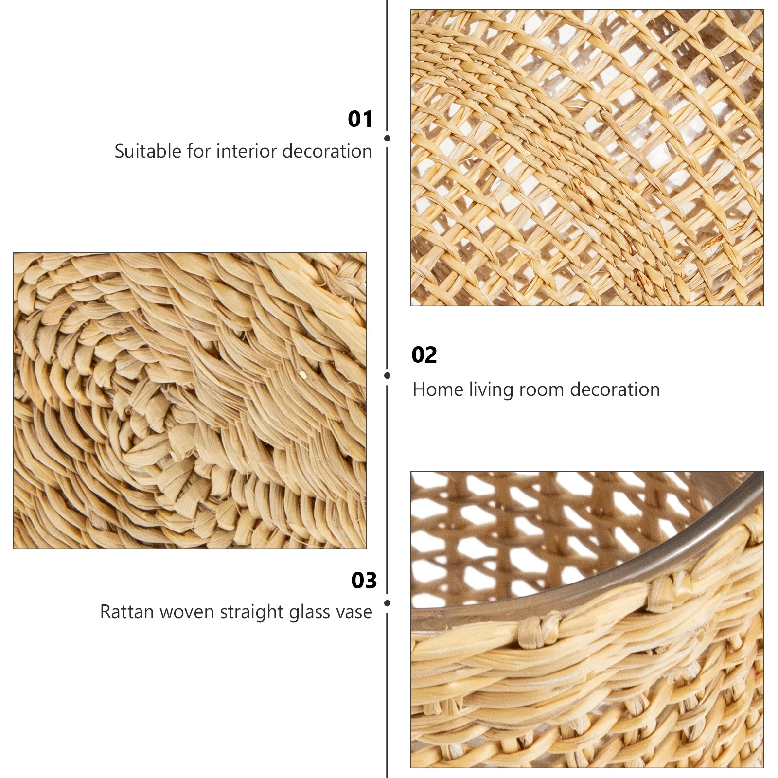 

Glass Vase Adornment Rattan Cover Simple Style Fresh Visual Experience Office Balcony Decoration Rattan Flower Vase