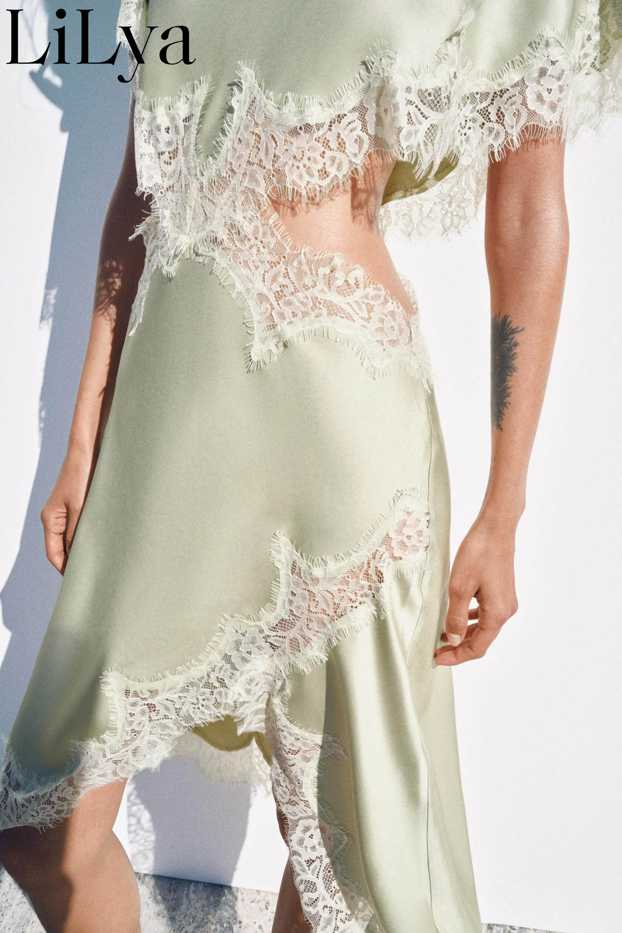 Elegant Solid Waist Hollow Out Woman Dress Lace Trim Cutout Asymmetrical Midi Dress Y2K Lady Sexy Club Party Woman Dress 2026NEW - Image 4