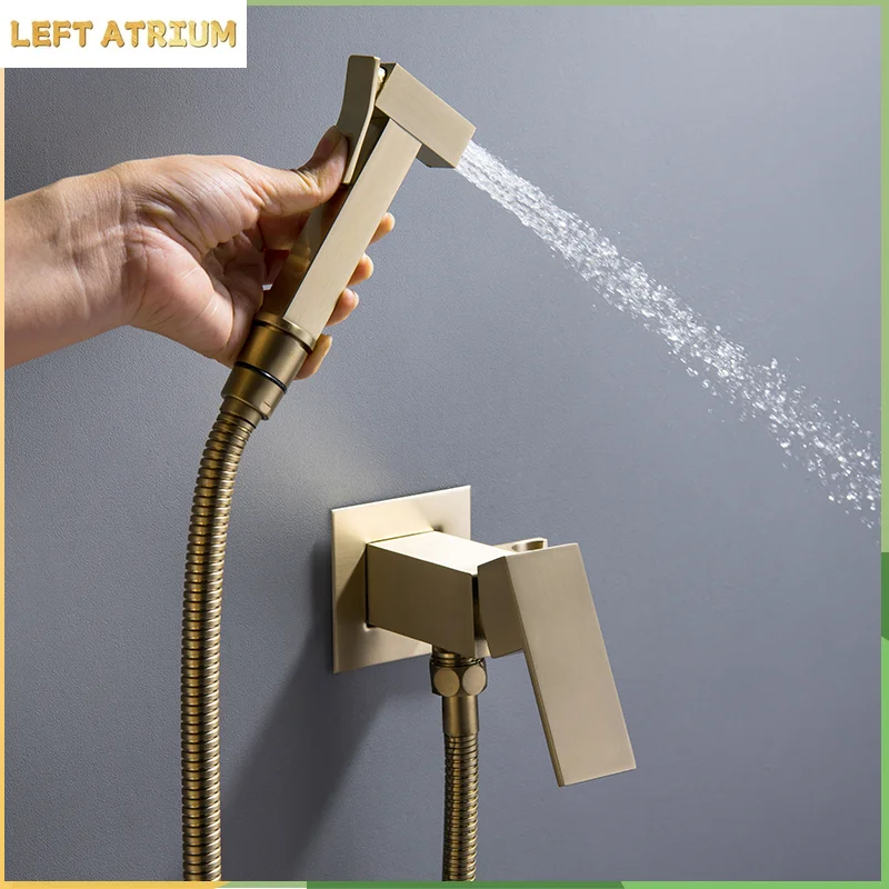 Bidet Faucet Brass Shower Tap Washer Mixer Cold Hot Water Mixer Crane Square Shower Sprayer Head Tap Toilet Faucets
