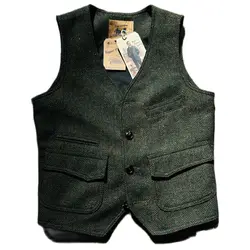 Men's Tweed Wool Waistcoat V-neck Slim Fit Color Point Classic Gentlemen Style Vintage Vest