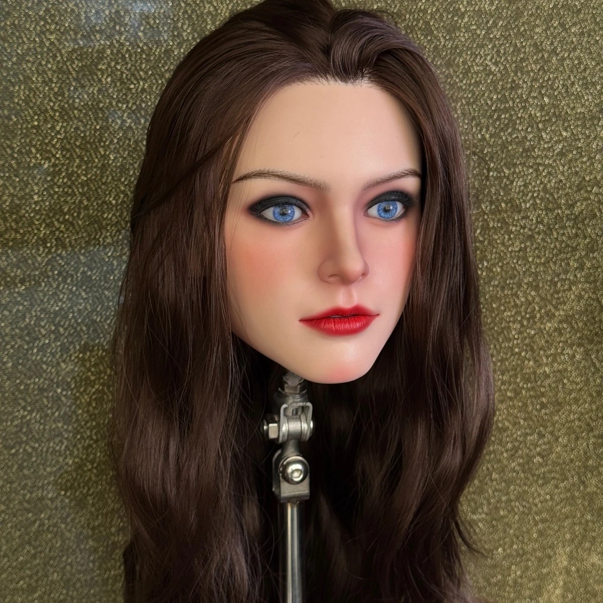 【Wonanii】Silicone Mannequin Head with Wig, Lifelike Blue Eyes, Handmade Makeup, M16 Screw Connector, Wig Jewelry Display Model