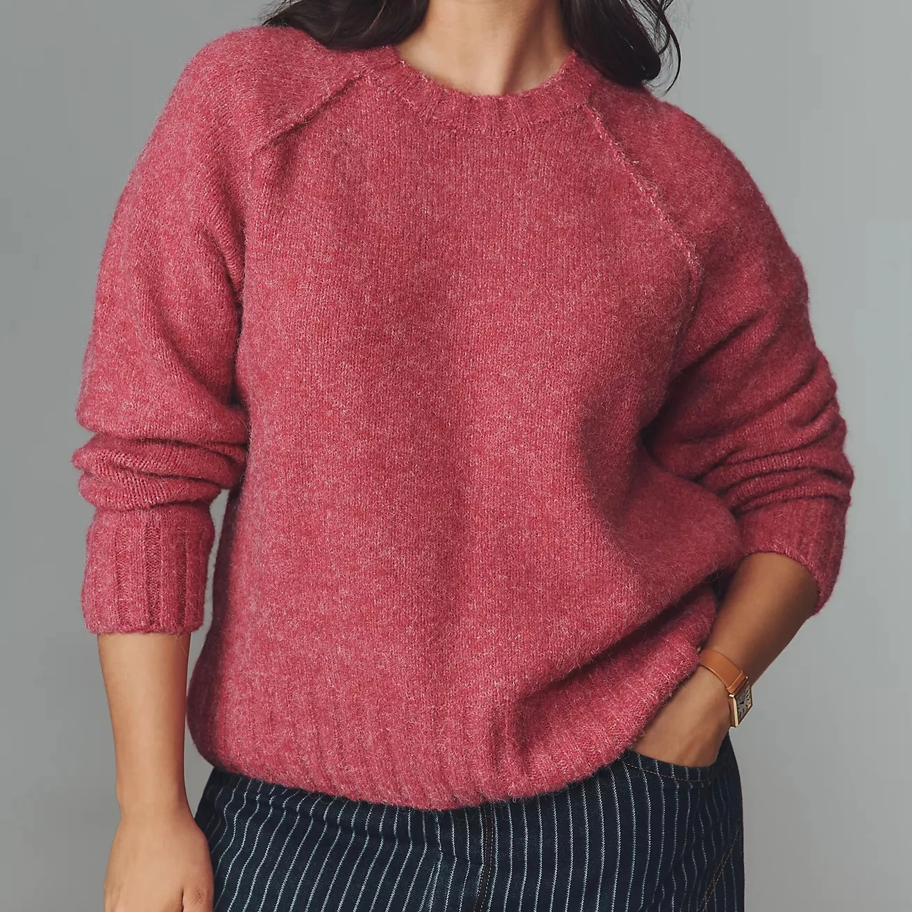 سترة نسائية كلاسيكية متماسكة بلون سادة وأكمام طويلة ورقبة دائرية ملابس تريكو فضفاضة ملابس بديلة لخريف وشتاء #6