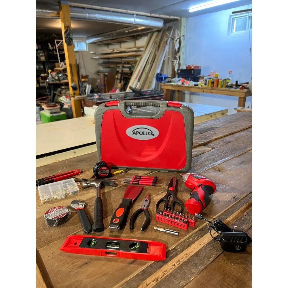 Kit d'outils ménagers complet de 135 pièces avec tournevis sans fil à Angle réglable de 3.6V