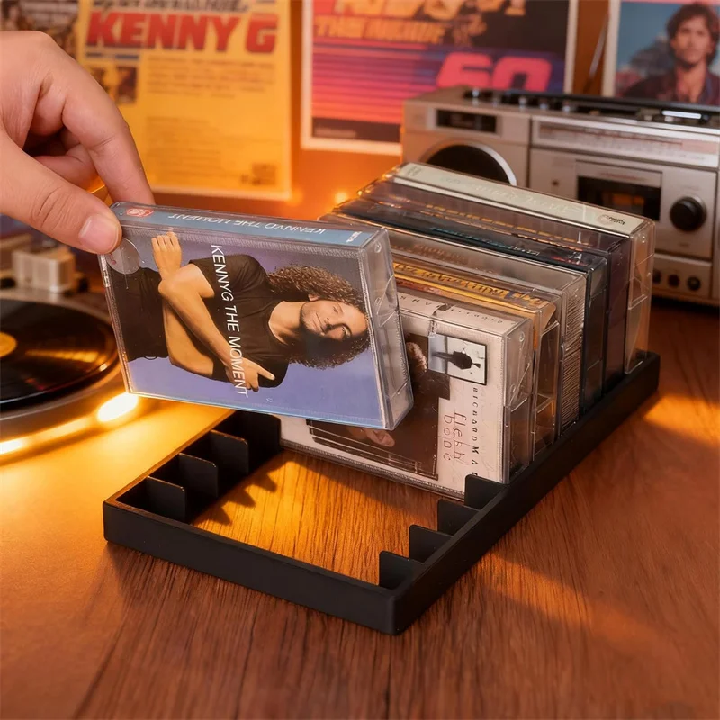 1Pcs Black Plastic Cassette Tape Holder Box With Magnetic Closure Large Capacity Compact Organizer Stores Up To 10 Tapes