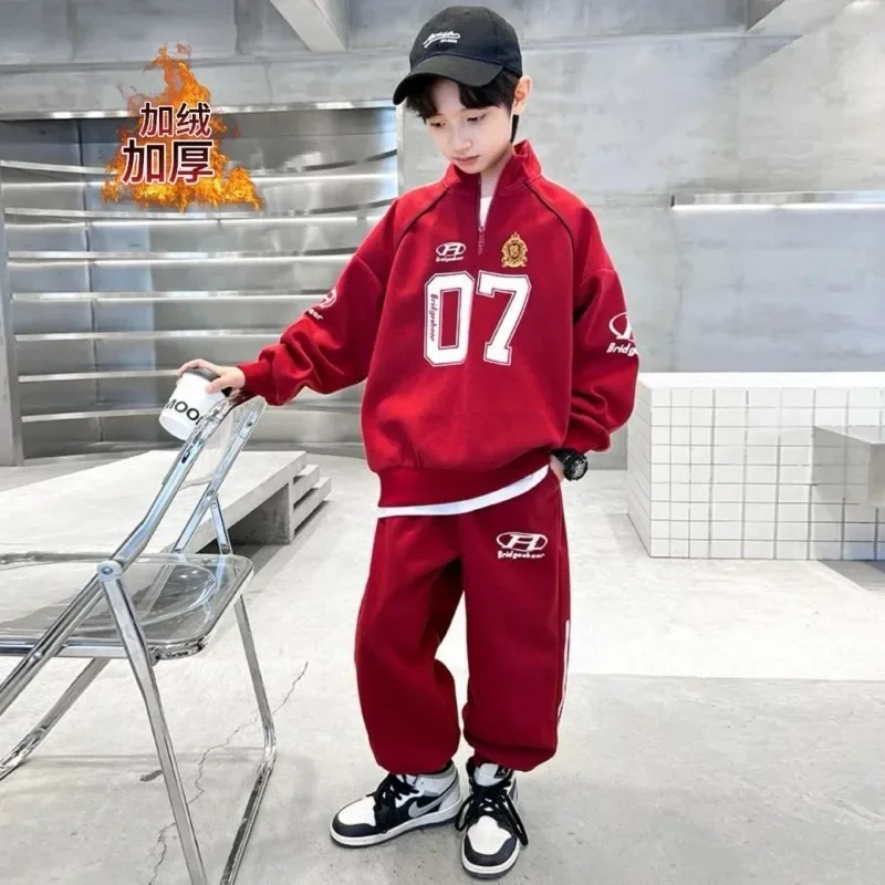 

Boys' Casual Sports Suit 2024 Autumn/winter New Girls' Long Sleeved Half Zip Hoodie+loose Pants Two-piece Set Trendy