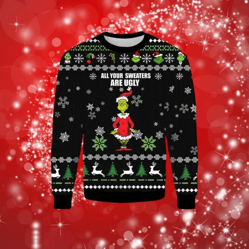 Suéter de Navidad de Año Nuevo para hombre, jersey de cuello redondo divertido con diseño de Papá Noel, sin botones, para vacaciones, 2026