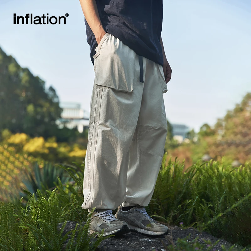 INFLATION Mens Cargo Jogger Pants Spring Elastic Waist Parachute Pants with Belt