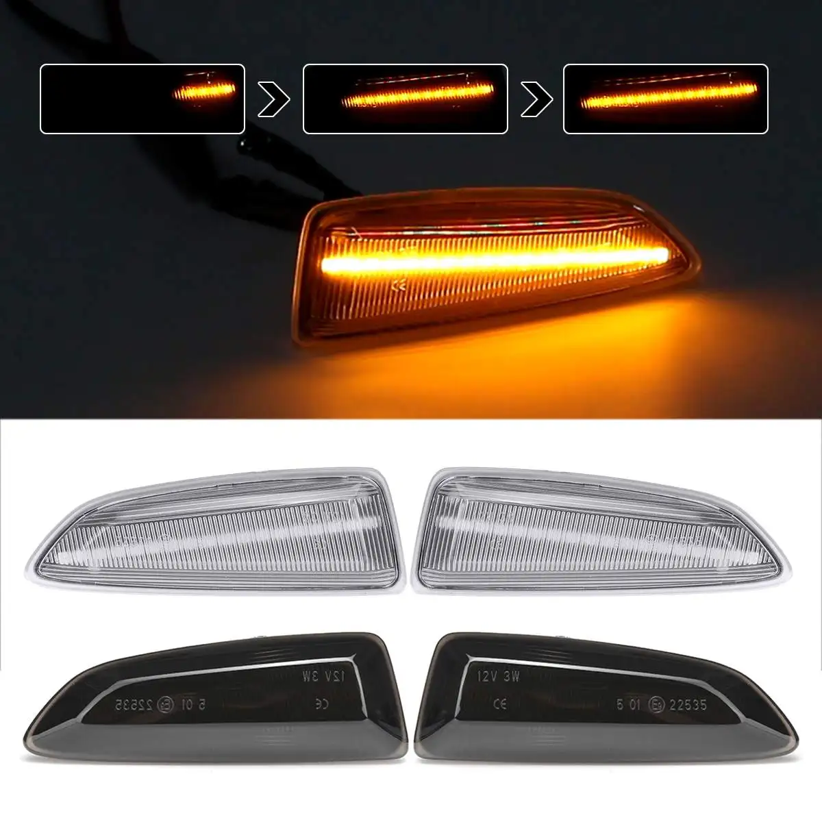 2x Dynamic LED Side Marker Lights 12V Flowing Turn Signal Light Side Repeater Lamp Panel Lamp for Opel for Vauxhall Astra J K