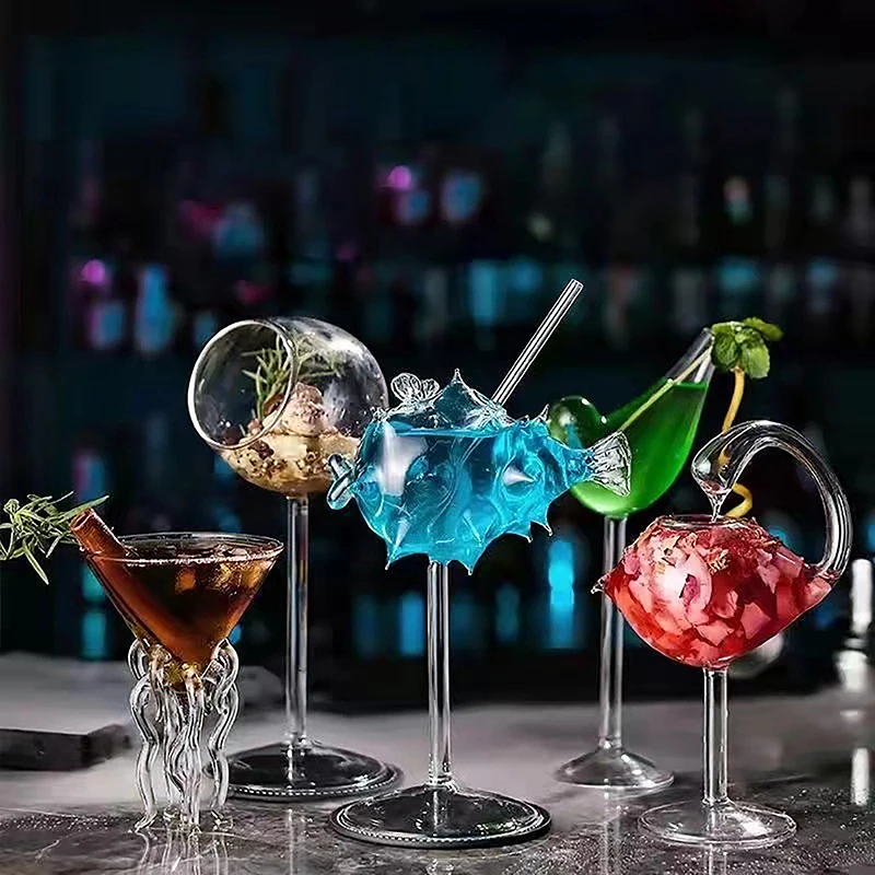 Creative Cocktail Glass Thorn Fish-Shaped Goblet Glass Bar KTV Nightclub Party Drinking Cup Octopus Bird-Shaped Wine Juice Cup