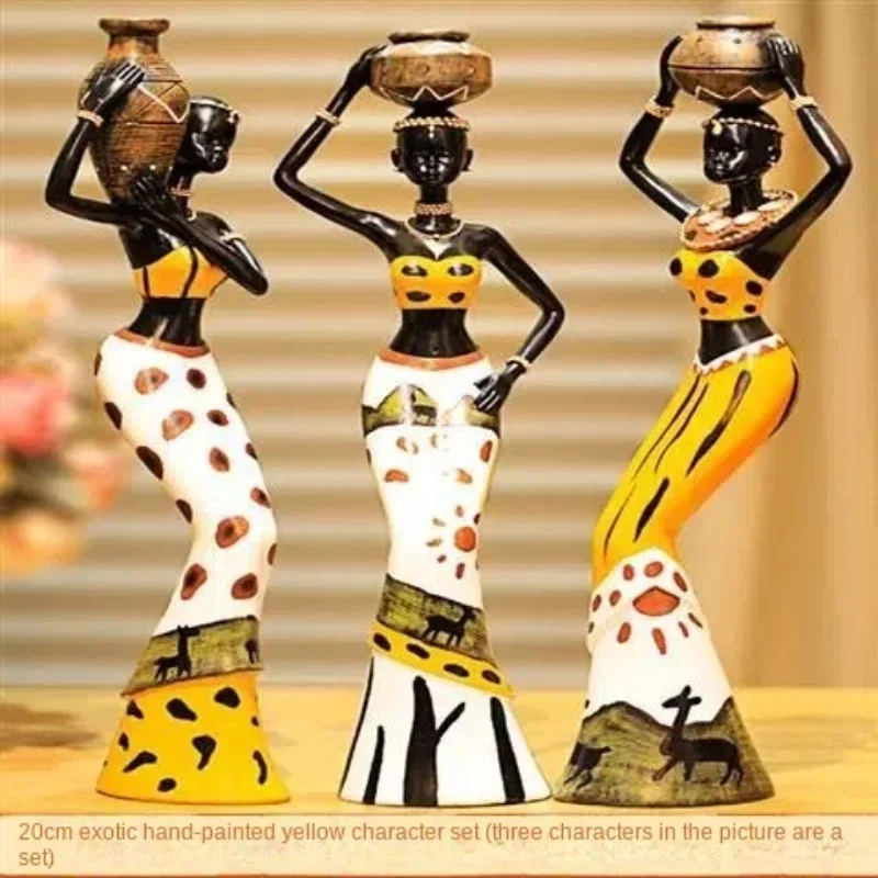 20cm African Women Resin Figurines Arts and Crafts Tribal Lady Statue Exotic Doll Candle Holder Gift Home Decoration Sculptures