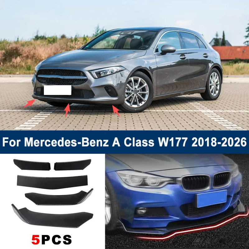 

Adjustable 5Pcs Sectional Front Spoiler Lip For Mercedes-Benz A Class W177 2018-2026 Front Bumper Splitter Sport Body Kit